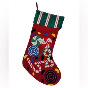 Festive Red Christmas Stocking with Candy Design